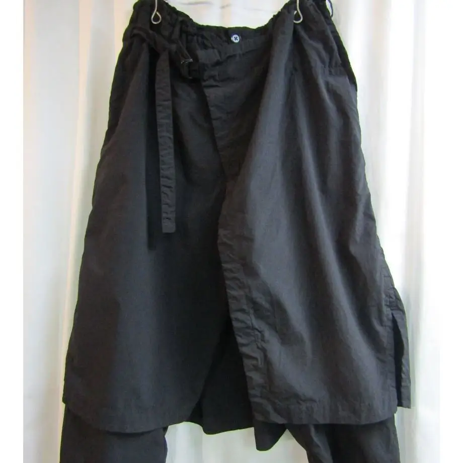 TOP-YAMAMOTO ® retro style black loose double-layer elastic waist skirt pants false design wide-leg pants for men