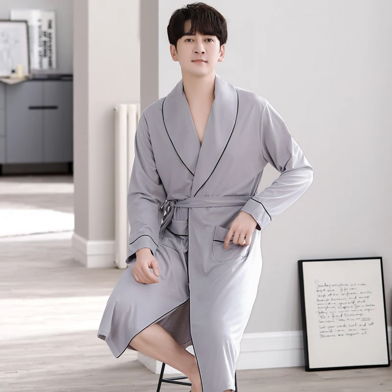 رداء طويل للرجال لربيع الخريف كيمونوس أوم بيجامات هومبر ملابس نوم بأكمام طويلة ناعمة مشروط صالة النوم البشاكير 3XL 4XL