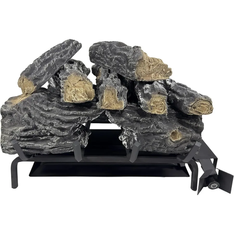 

18inch-24inch Vented Gas Logs Sets with Valve for Natural Gas and Liquefied Propane Manual Valve 18 inch Two Pipe Brown