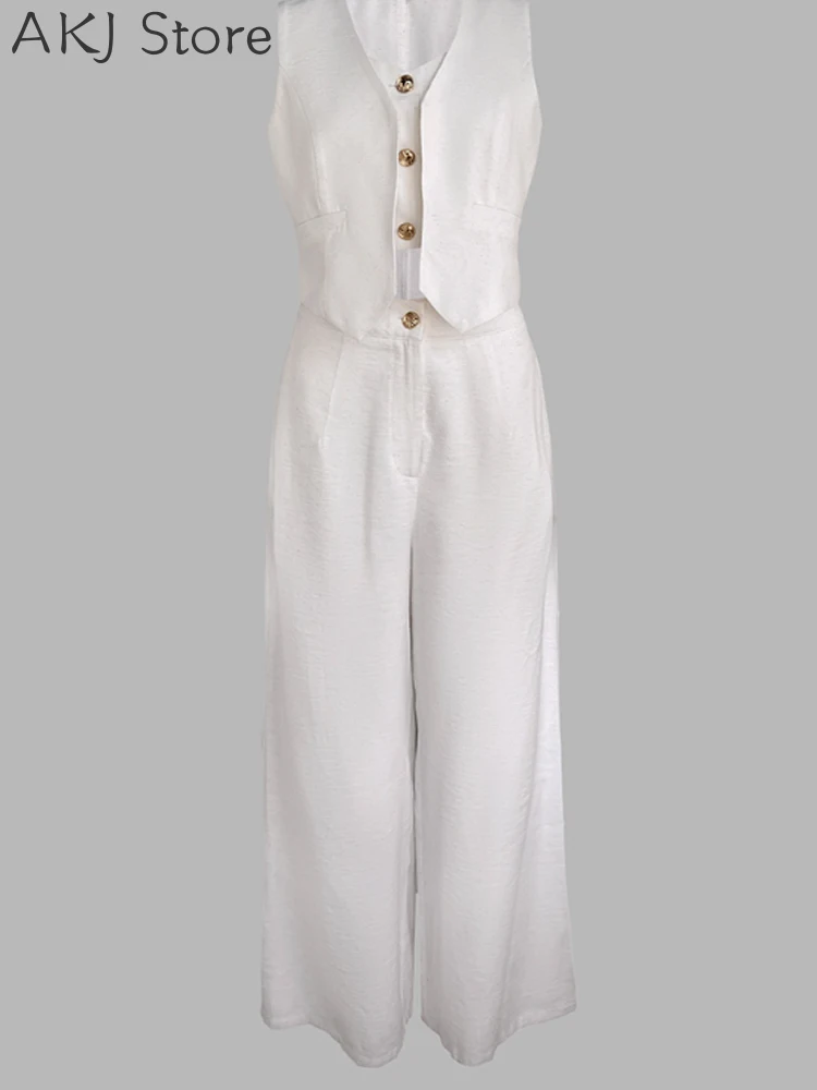 2 点の衣装 V ネックノースリーブタンクトップとカジュアルルーズフィットパンツセット