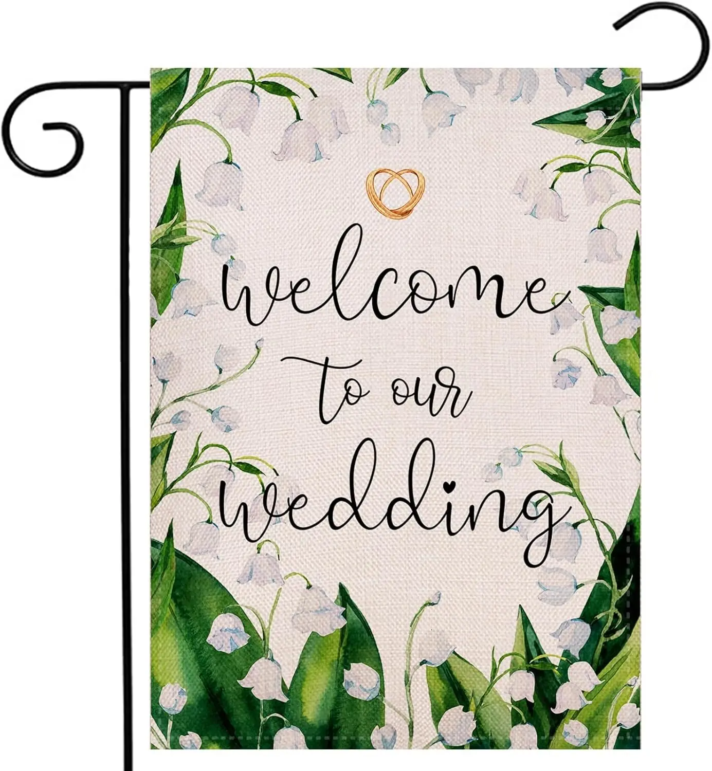 Welcome To Our Wedding Garden Flag 12.5x18 Inch Double Sided Outside, Lily of the Valley Floral Marriage Welcome Party Yard Outd