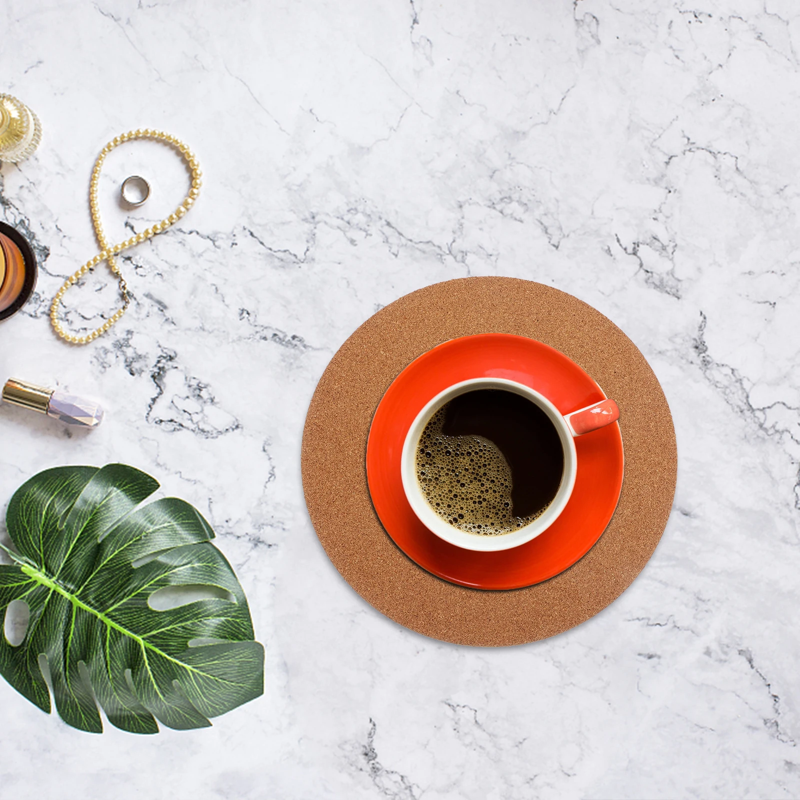 

5pcs Heat-Resistant Cork Reusable Non-Slip Drink Mats Round Table Coasters For Home Office Coffee Shop Decorative Cup Pads