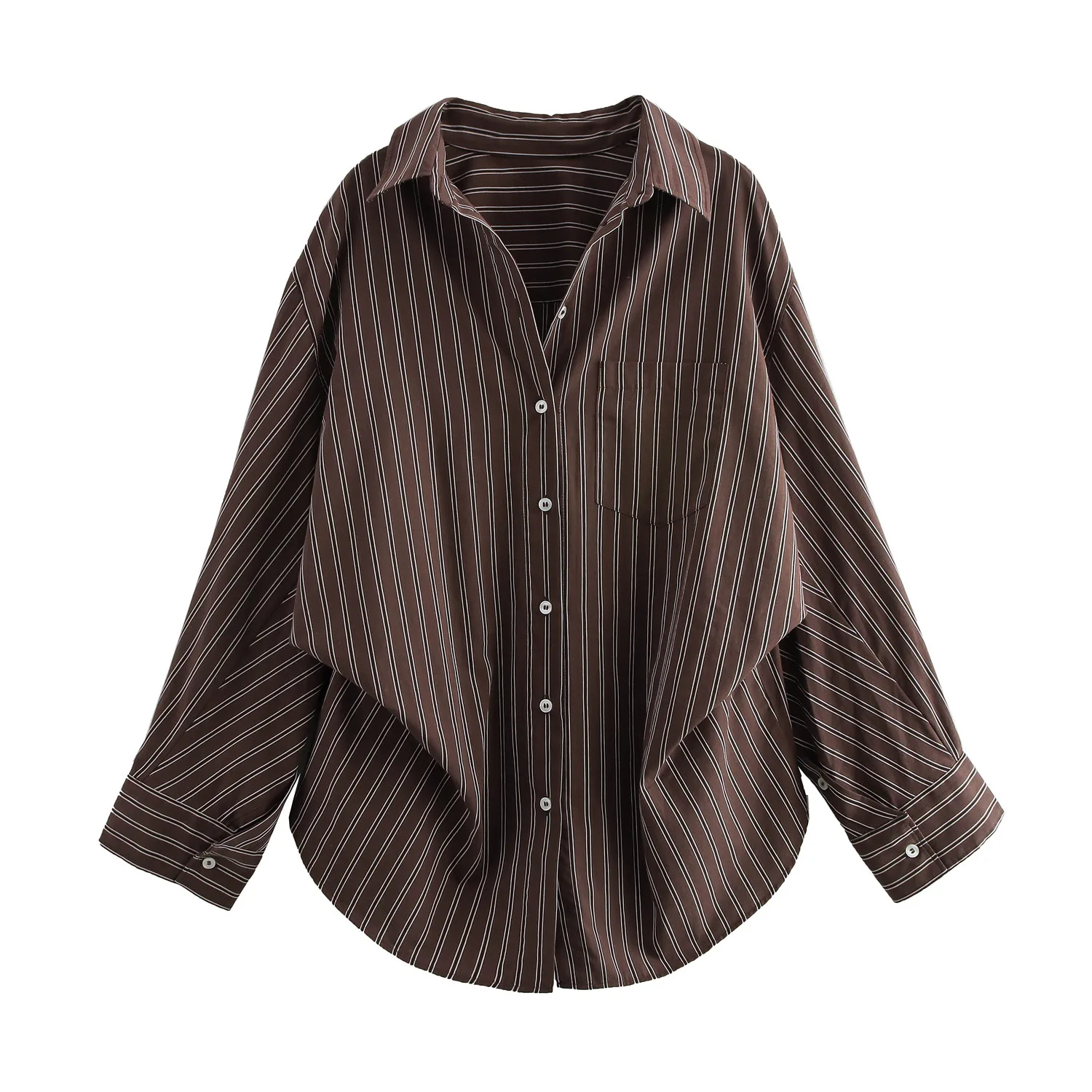 2026 Autumn New Long Fashionable Loose Casual Shirt With Pockets Stripes Down Shirt Long Sleeve Casual Blouse For Women GP0K