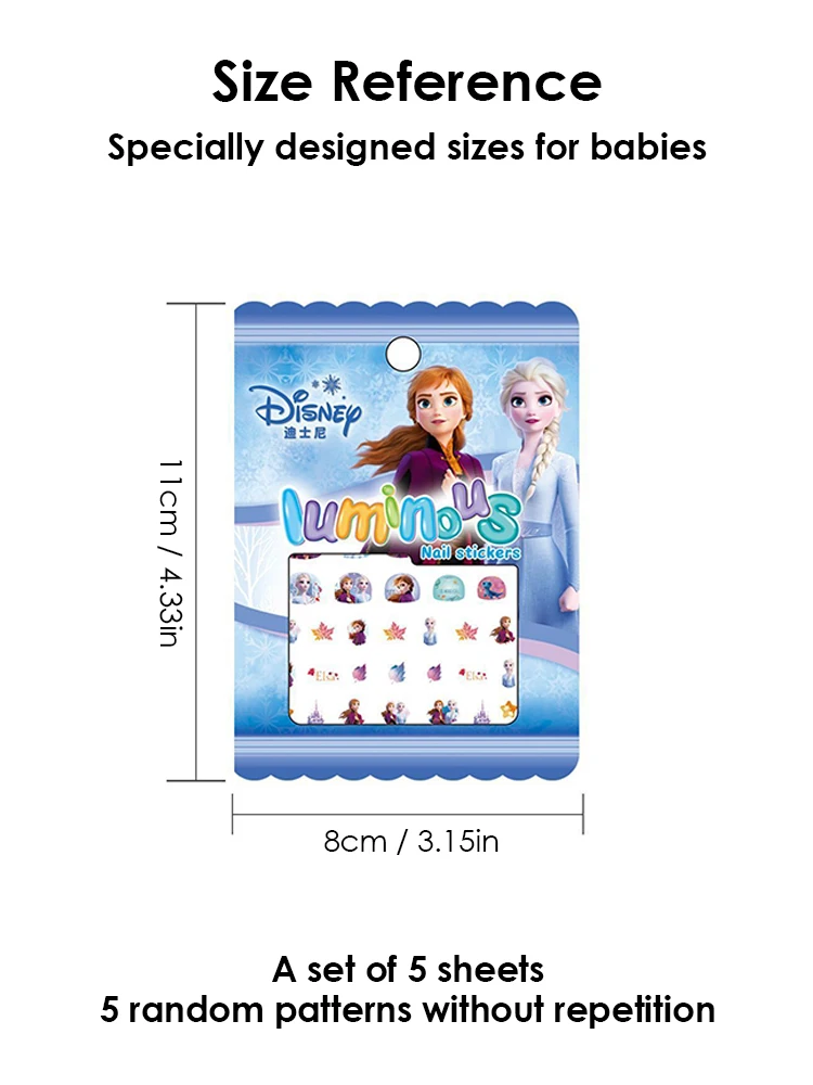 Disney Girls and Children\'s Nightglow Nail Stickers Ice and Snow Romance Princess Elsa Nail Stickers Cartoon Sticker Toys