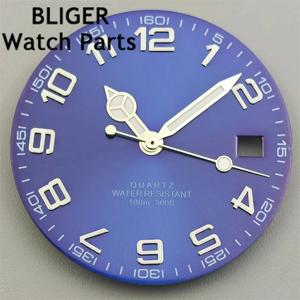 BLIGER 29mm Quartz Watch Dial Black White Blue Dial Green Luminous Fit RONDA 515 Quartz Movement