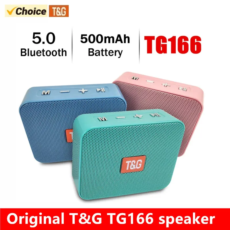 Caixa de Som Bluetooth Portátil Original T&G, Mini Coluna Sem Fio com Bass, Boombox BT USB TF AUX, Alto-falante Externo TG166