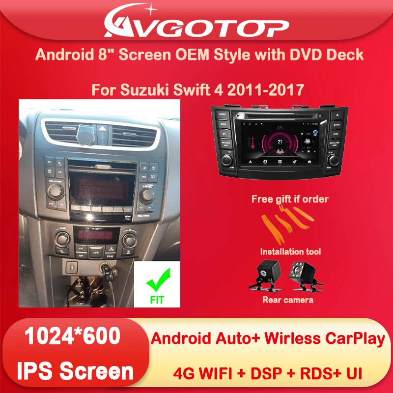 Android 12 Car Radio & Screen OEM Style with DVD Deck For Suzuki Swift 4 2011 2013 2015 2017 Wireless Carplay Wifi GPS 4G Navi U