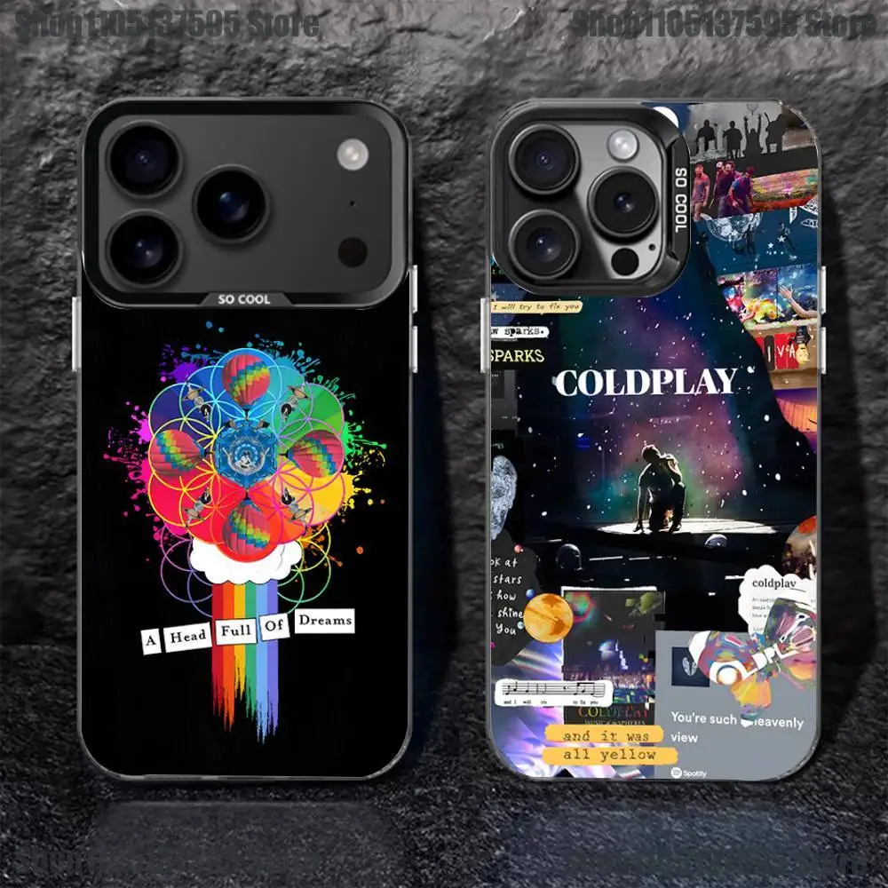 

C-Coldplay Band Phone Case For iPhone 16,15,14,13,12,11,Pro,XS,Max,Plus,Mini,SE4,E Black Matte Shockproof Cover