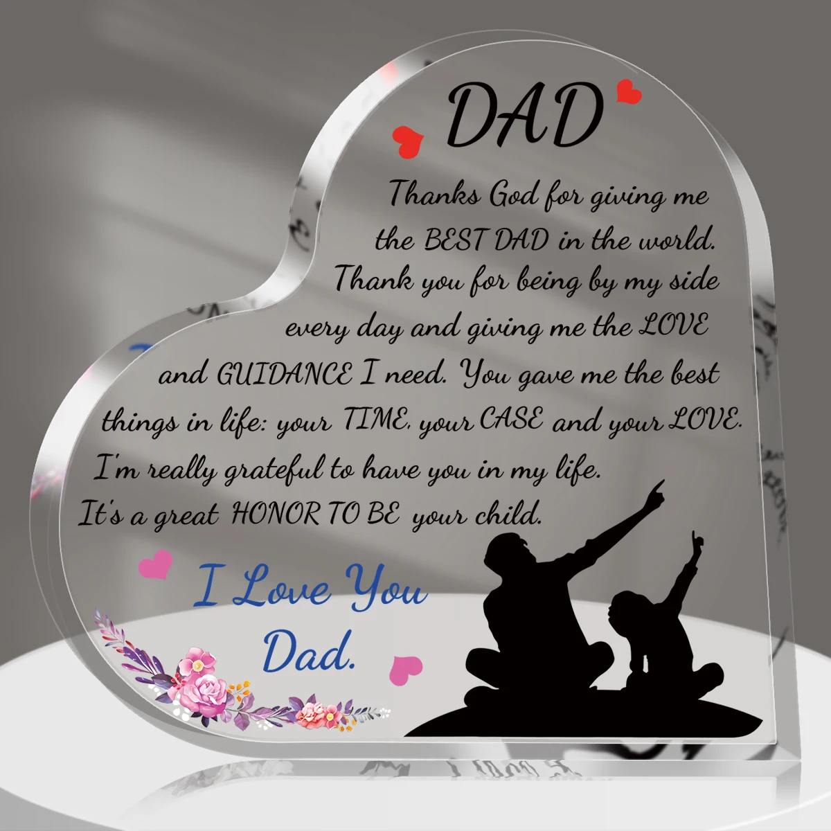 1PC Acrylic Heart Shape Plaque Birthday Gifts For Dad Thank You Dad Keepsake Paperweight for Father's Day Christmas Gifts