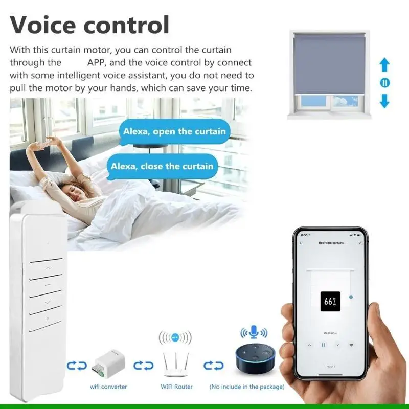 U55C Rechargeable WiFi Remote Controller For Motorized Blinds Quiet Motor Intelligent Home Compatibility Easy Installation