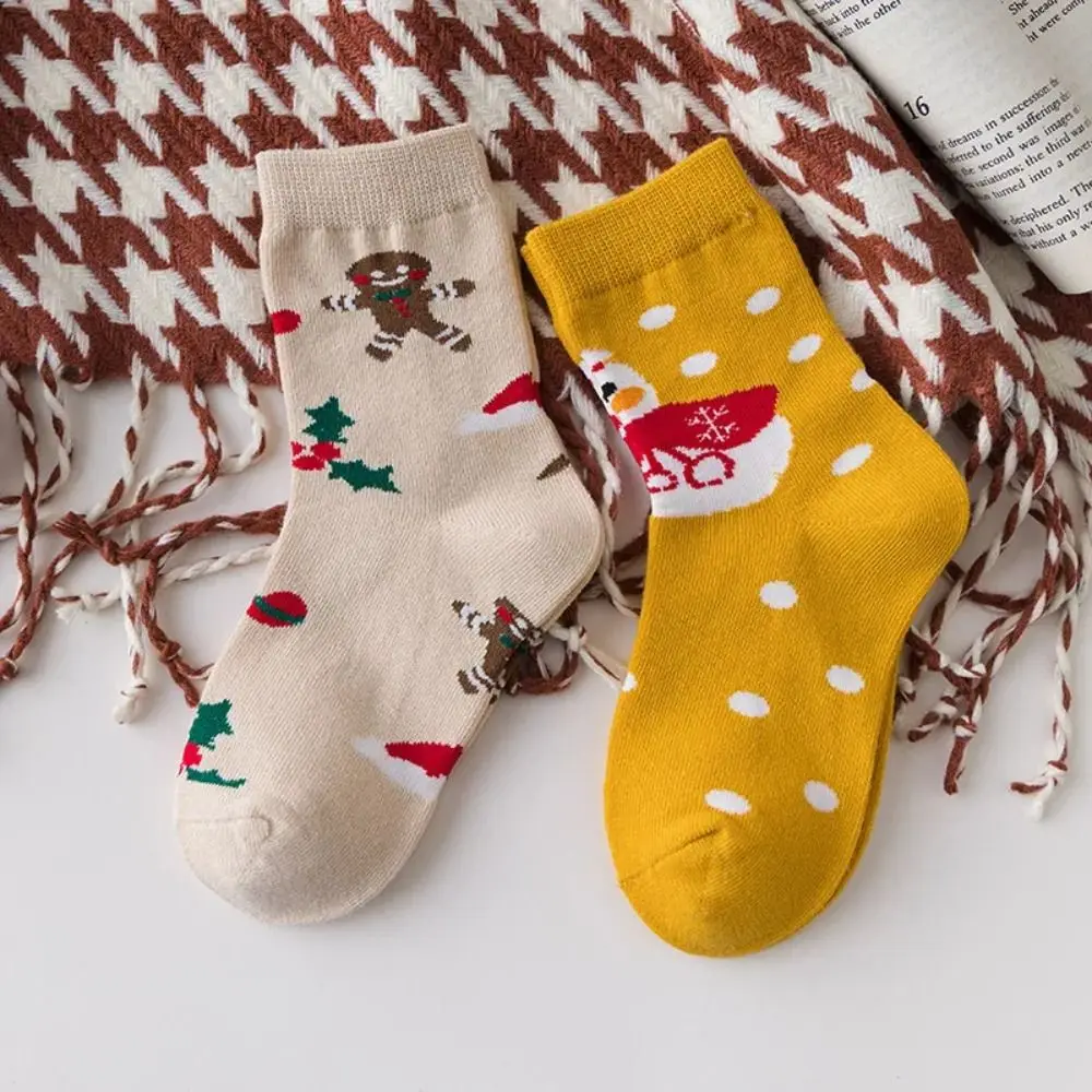 

5 Pair Comfortable Cotton Children Christmas Socks Elk Santa Claus Cartoon Hosiery Cloth Accessories Snowman Mid-Tube Socks Kid