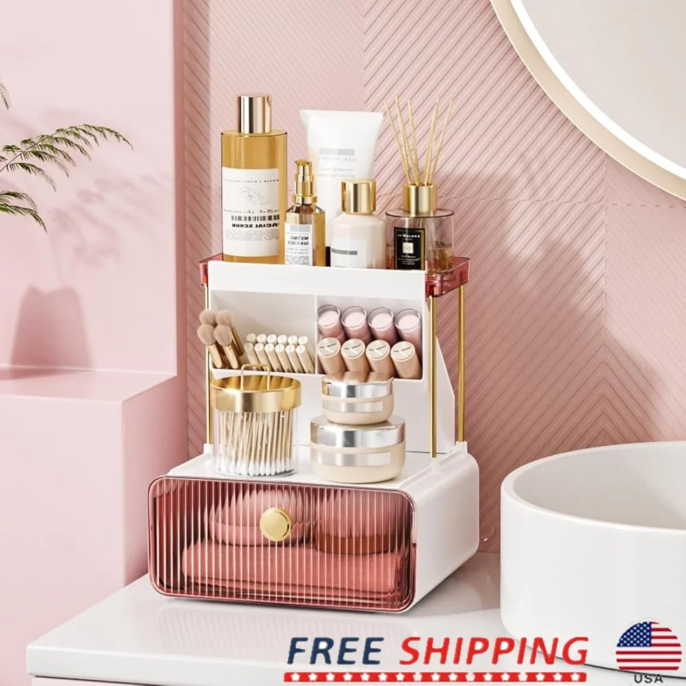 

2-Tier Makeup Organizer Bathroom Countertop Versatile Vanity Storage Detachable Cosmetic Organizers Desk Dresser Skincare Easy