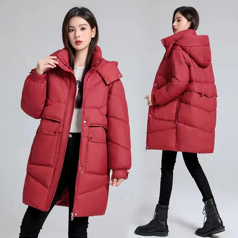 Imagem -03 - Jaqueta Acolchoada de Algodão Grosso para Mulheres Parkas Longas Cabolsas Grandes Outwear Feminino Solto Novo Inverno 2023