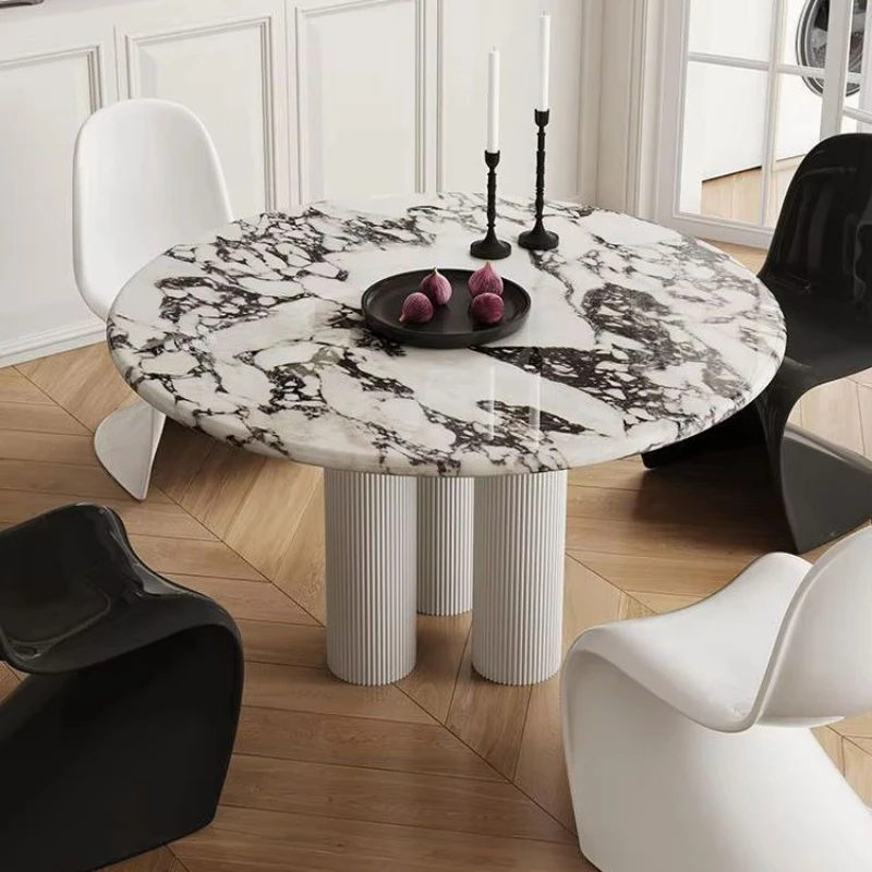 Picture 3: Any Size Custom Wabi Sabi Retro Round Natural Marble Dining Table Original Plain Veins Retro Art Patterns Natural Vibe Multiple