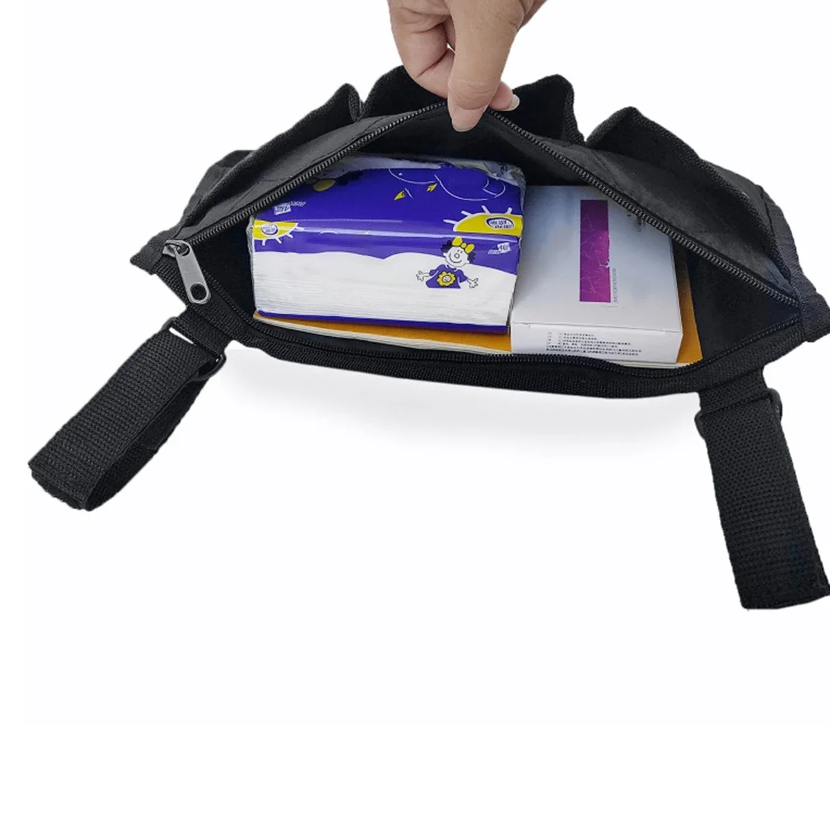Wheelchair Side Armrest Bag Reflective Strip Portable Velcro Polyester Storage and Hanging Bag