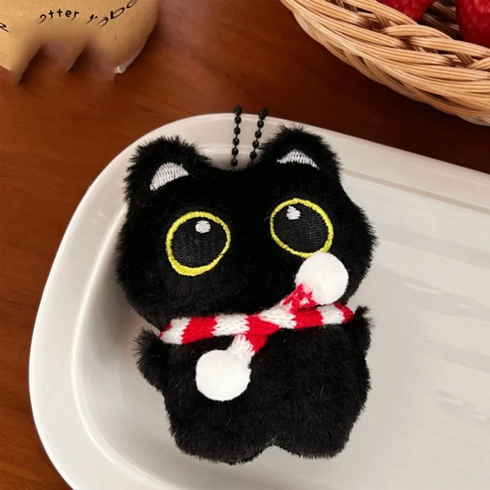 Creative Soft Squeak Scarf Black Cat Pendant Chirping Cartoon Squeeze Keychain Keyring Stuffed Couple