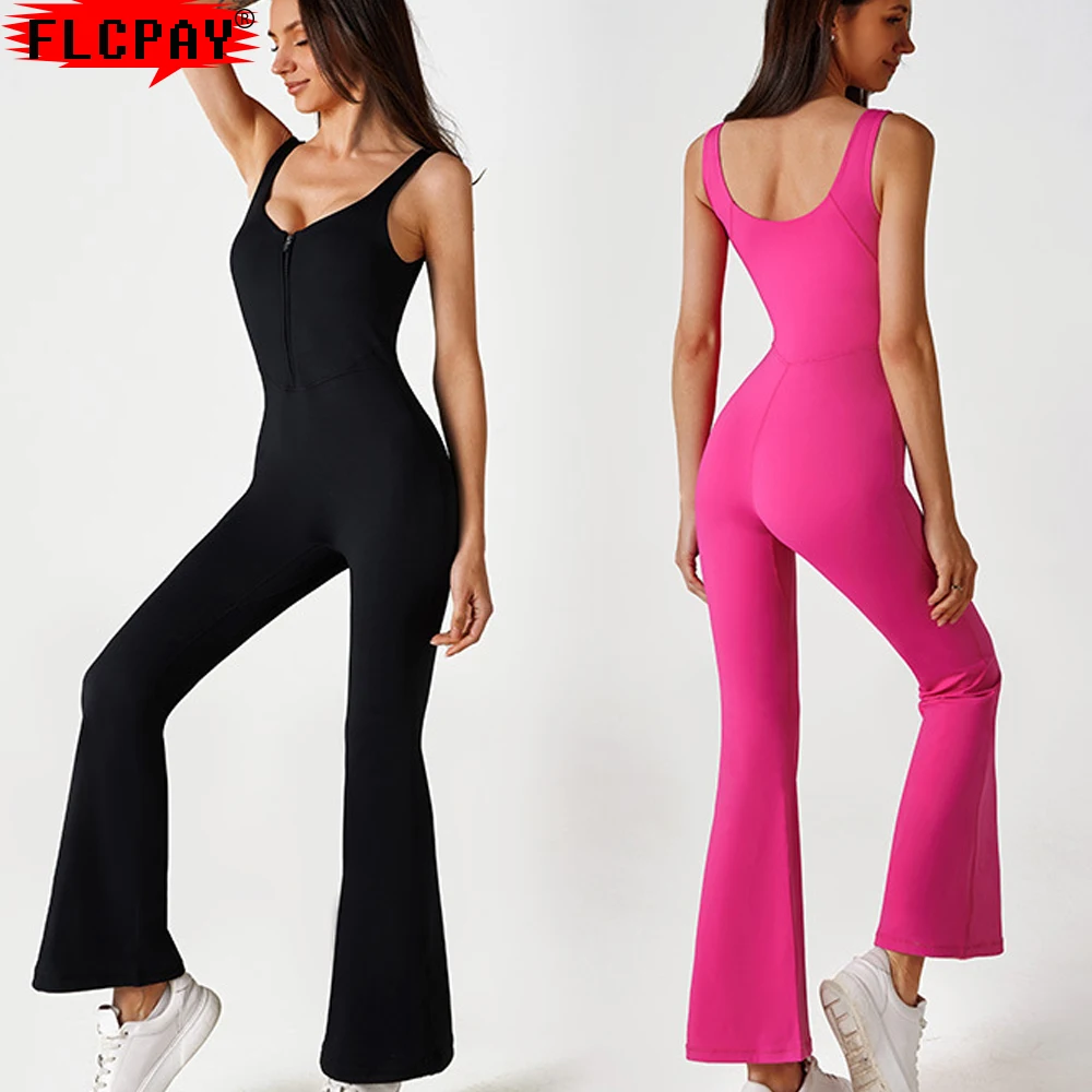 Women's Sleeveless Elastic Sportswear One-Piece Fitness Sexy Yoga Suit Wide leg Running Jumpsuit Hollowed Out Tight Fitting Set