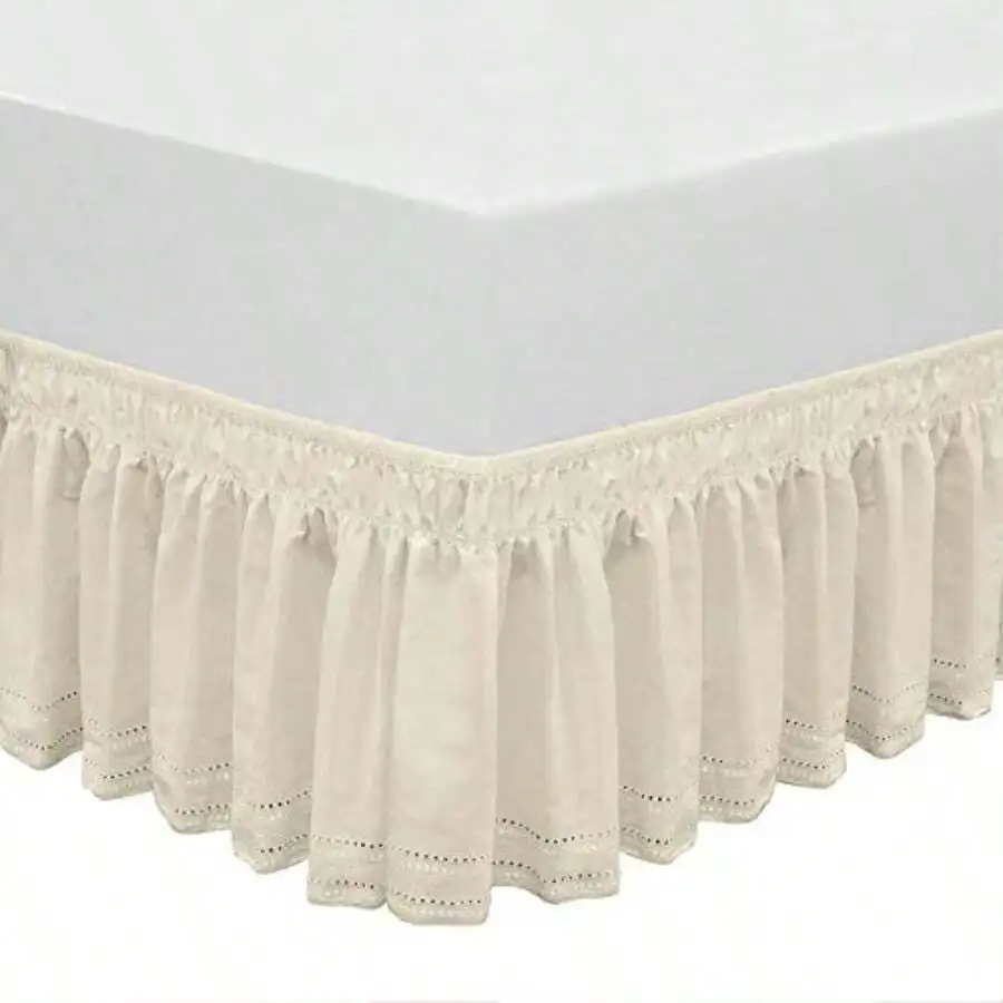 

Wrap Around Elastic Eyelet Bed Skirt 14.5 Inch Drop Dust Ruffle Three Sides Polyester Cotton Ivory Twin Full