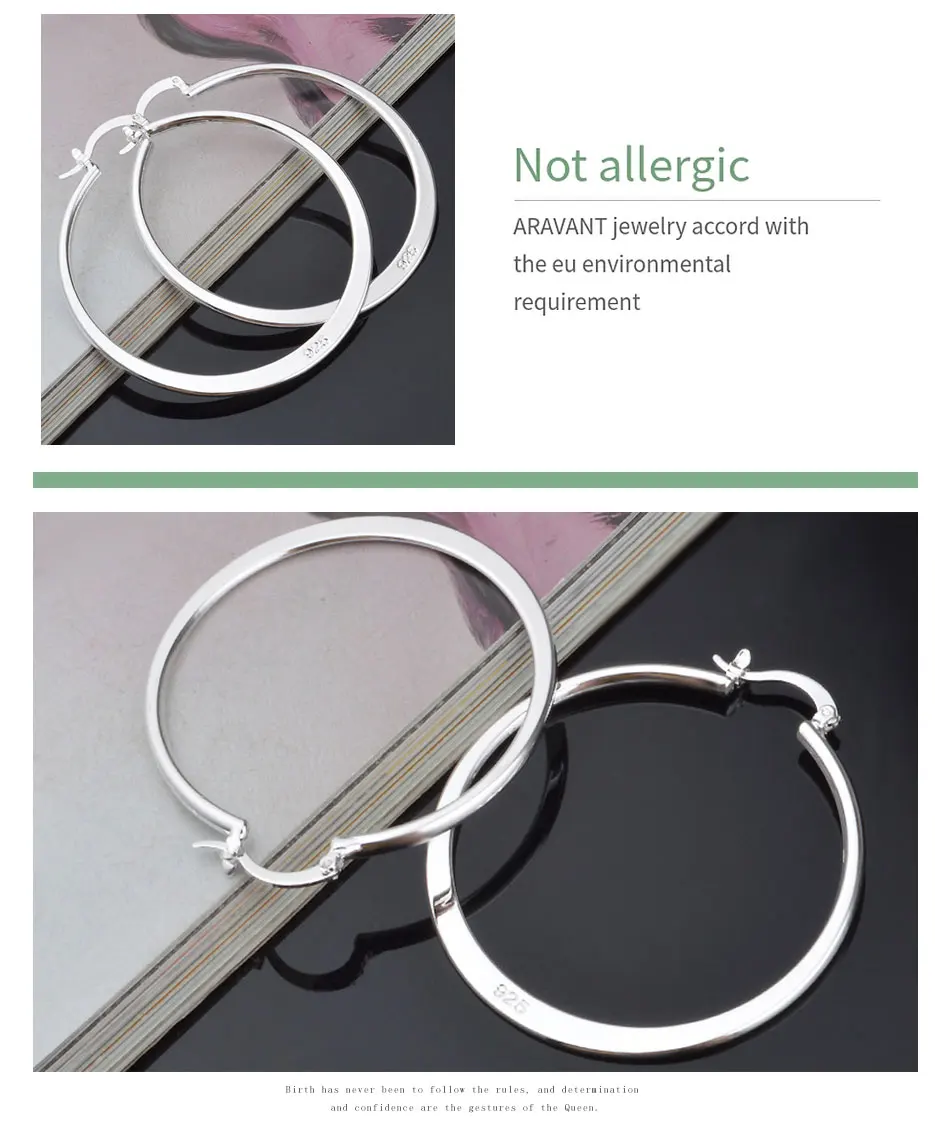 ARAVANT 925 Silver 55MM Flat Hoop Earring For Women Fashion Jewelry Gift