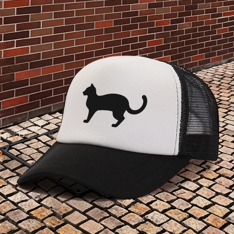 1pc, Adjustable Sponge Patchwork Net Cap with Cat Print, Lightweight Printed Craft Women'S Hat
