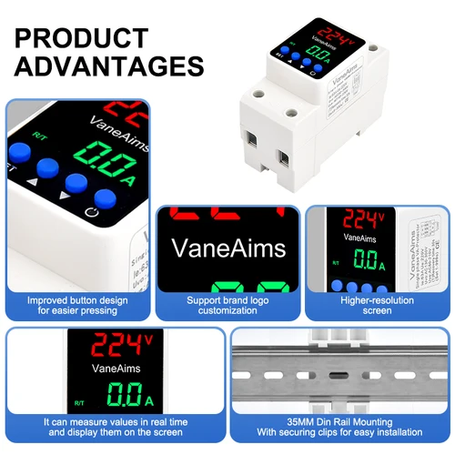 Imagen 2 del producto Relé Protector de voltaje de carril Din, 220v, 40A, 63A, 80A, pantalla Digital ajustable, relé de protección contra sobrecorriente/bajo voltaje
