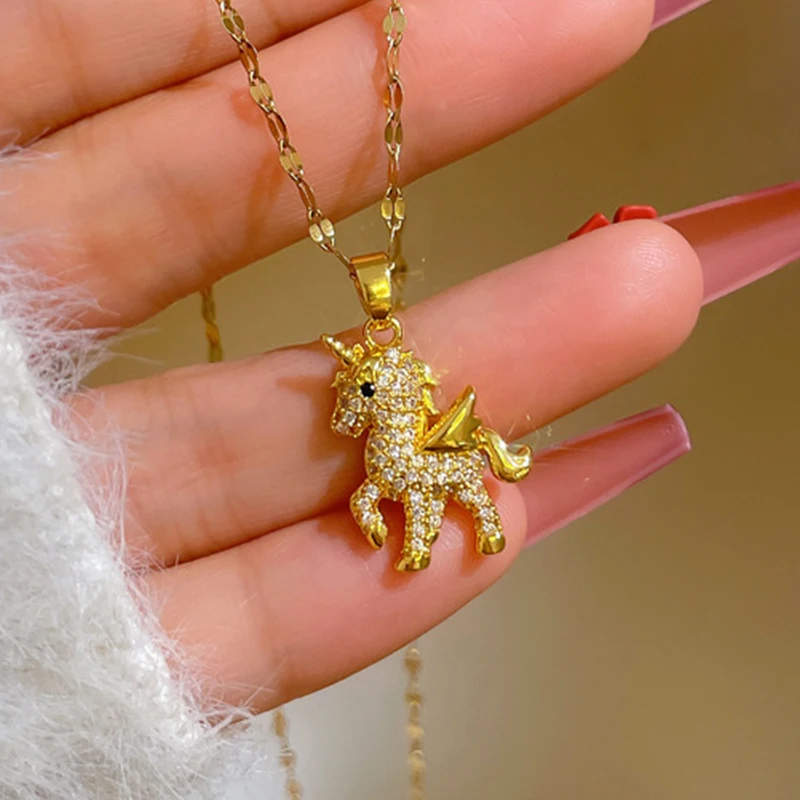 Trendy Cute Unicorn Pendant Necklaces for Women 2022 Titanium Stainless Steel 18k gold plated jewelry Neck Link Chain Gift