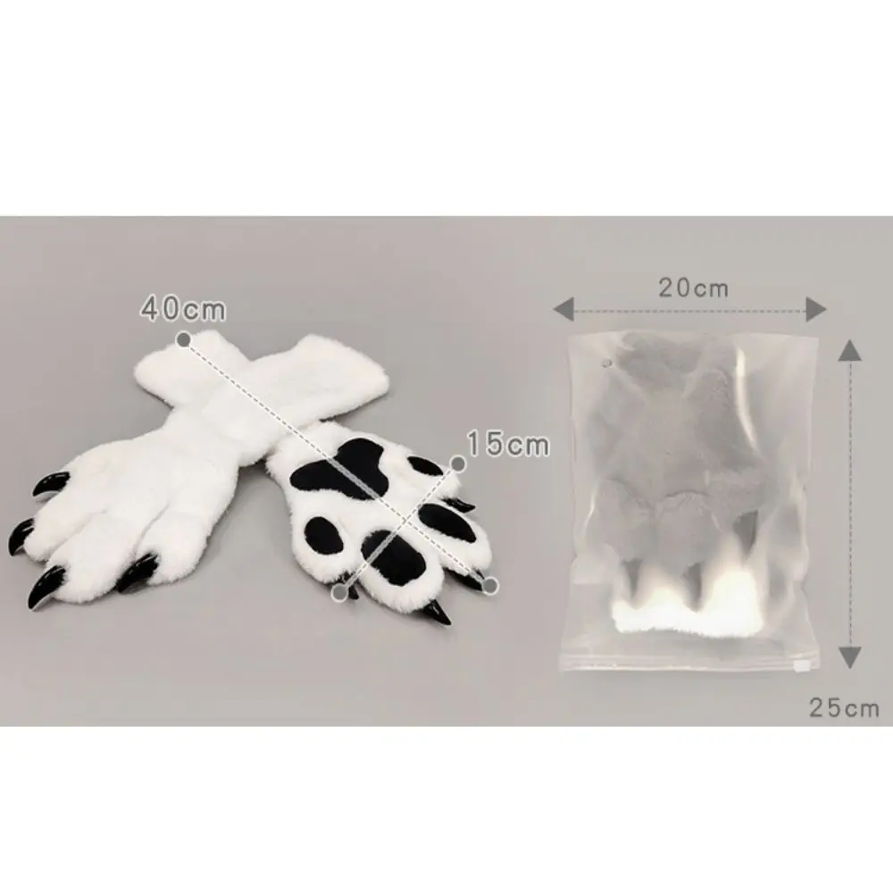 New Faux Fur Animal Fursuit Paw Gloves with Nails Pads Animal Claw Mittens Cartoon Thicken Cosplay Paw Glove Gifts - view 6