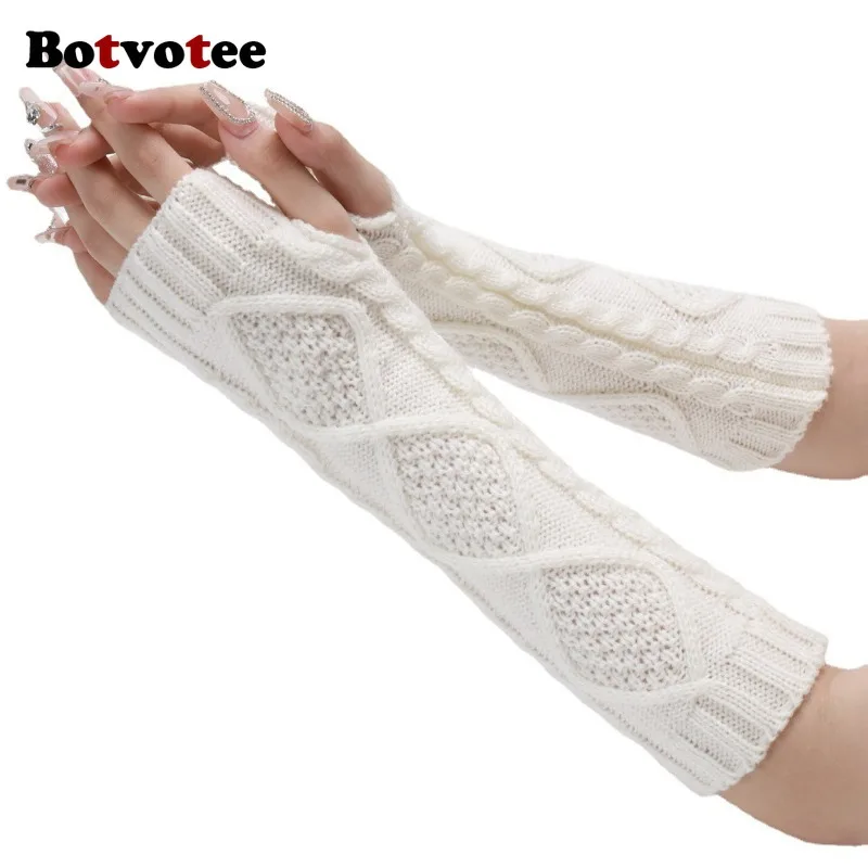 Botvotee Maniche da donna Scaldamuscoli Accessori Y2k Guanti senza dita Maniche lunghe Maglia invernale Bianco Nero Moda Oversleeve