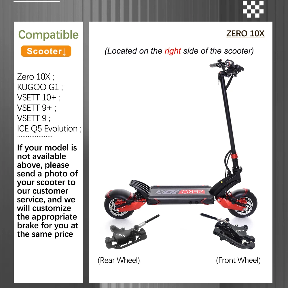 NUTT A5-D -freno de patinete eléctrico E, pastilla de frenos de aceite hidráulico con Rotor de disco de 140mm, 160mm y 180mm para Zero 10X KUGOO G1 VSETT 10 + 9 + 9