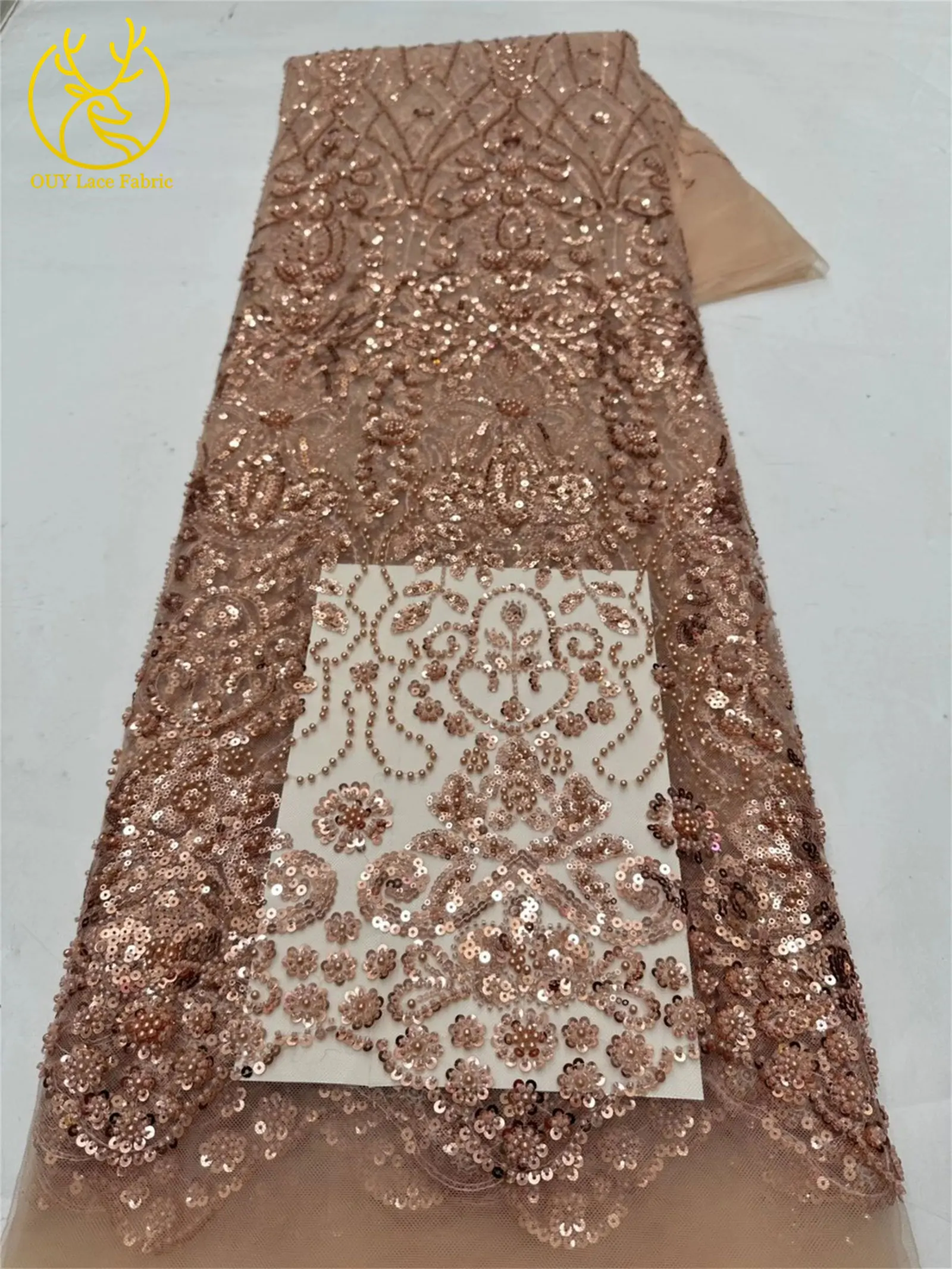 5 Yards meistverkaufter afrikanischer Pailletten-Spitzenstoff, hochwertige Mode, nigerianischer Perlen-Tüll-Spitzenstoff, Nähen von Partykleidern – Detail 21