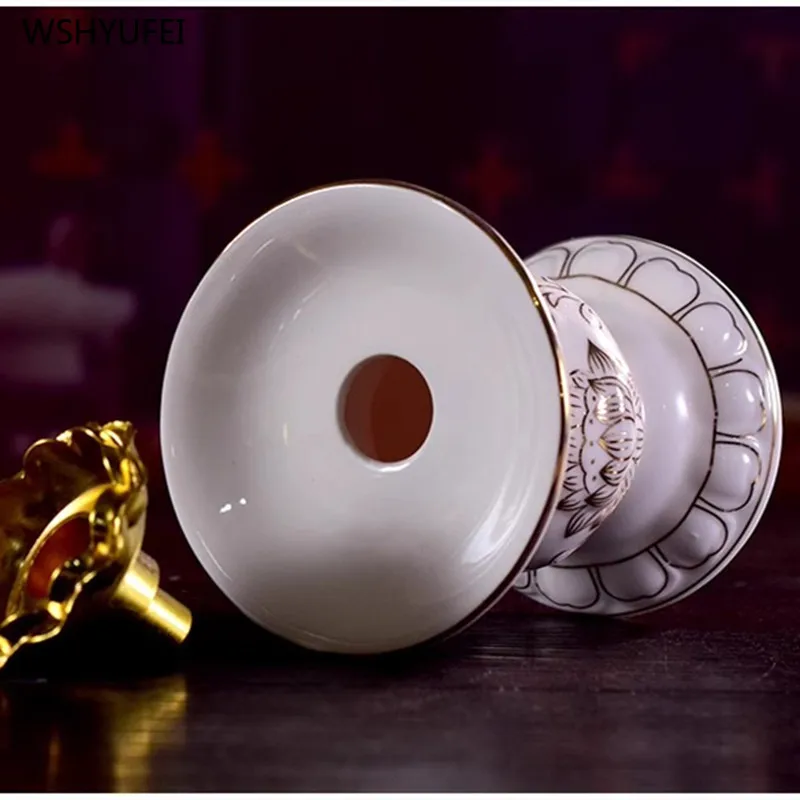 Ceramic incense burner White porcelain gilded candlestick Offering items in front of Buddha Household Buddhist temple ornaments - Image 5