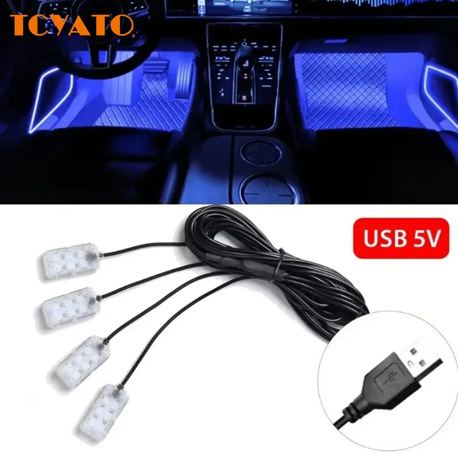 

TCYATO Car Ambient Lighting LED Adjustable Music Mode Lamp With USB Port Adjustable Brightness Car Lights Interior For Truck SUV