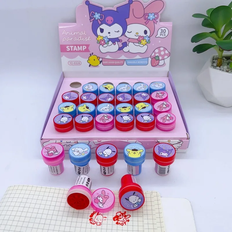 Sanrio Cartoon Seal 30 sztuk Cinnamoroll Mymelody Kuromi Pompompurin studenci pochwała i zachęcaj dzieci śliczne zabawki prezent urodzinowy