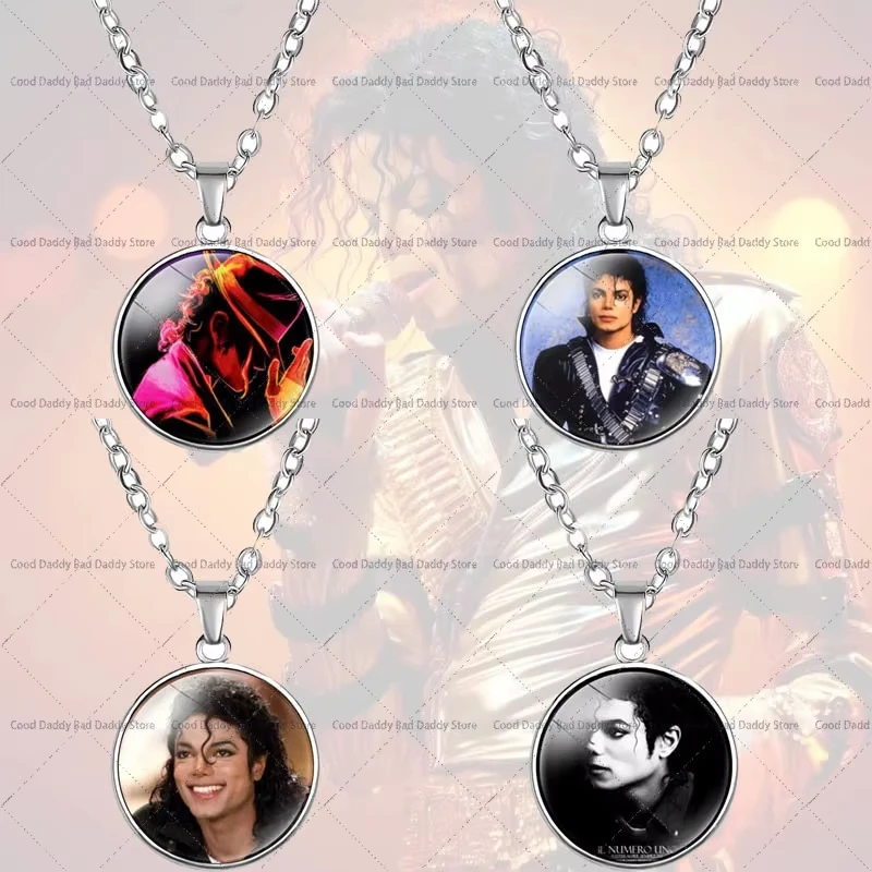 New Arrival Michael Jackson Portrait Glass Cabochon Necklace Retro Alloy Photo Pendant Necklace MJ Fan Accessories For Men Women