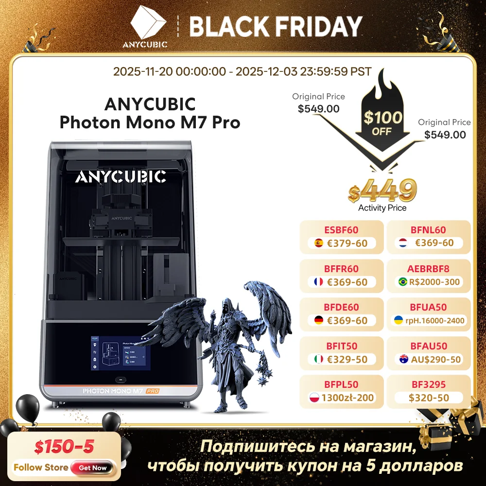 

ANYCUBIC Photon Mono M7 Pro 14K Mono MSLA 3D Printer 10.1'' LCD Resin 3D Printer Speed Up to 170mm/h Printing Size 223*126*230mm