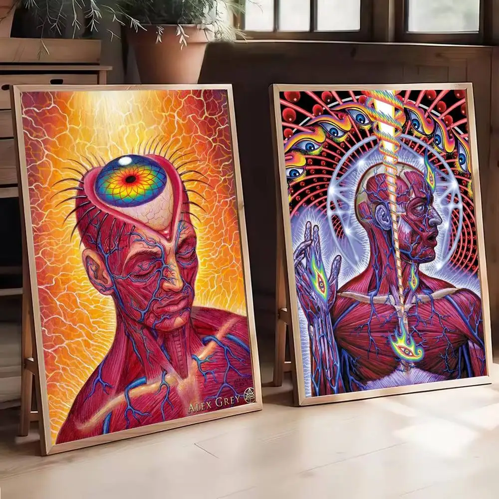 Abstraktes Alex Grey Trippy Psychedelic Poster, selbstklebende Kunst, wasserfester Papieraufkleber, Kaffeehaus, Bar, Zimmer, Wanddekoration