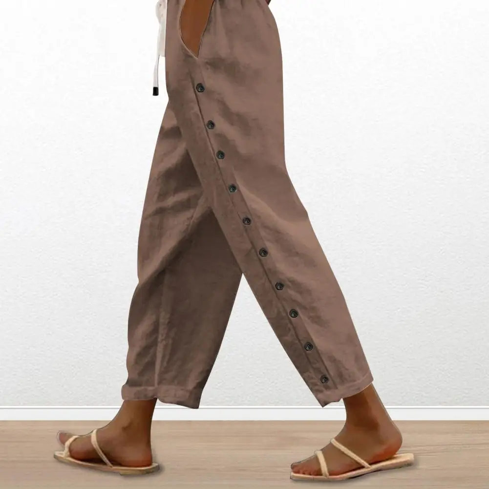 Casual Style Trousers for Women Stylish Women's Casual Pants with Wide Leg Adjustable Drawstring Solid Color Long for Everyday