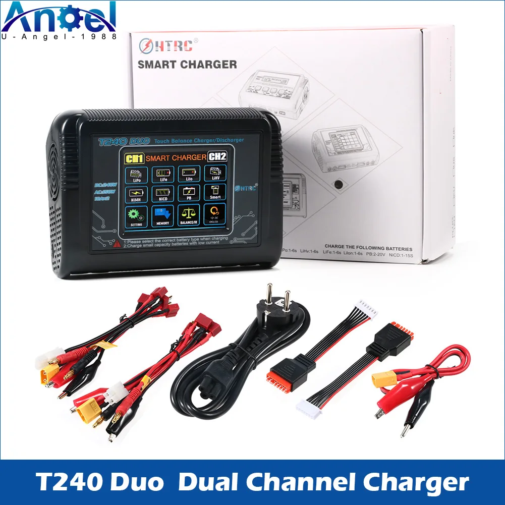 

Зарядное устройство-разрядник HTRC T240 Duo RC, AC 150W, DC 240W, 10A, двухканальное зарядное устройство для радиоуправляемых моделей, LiFe/LiPo аккумуляторов