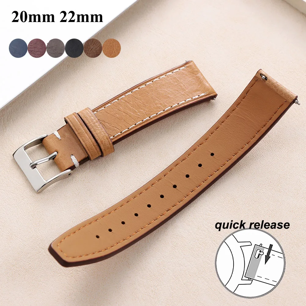 

20mm 22mm Quick Release Watch Band for Men Women Universal Watchband Genuine Leather Watch Strap Replacement Belt Vintage Strap