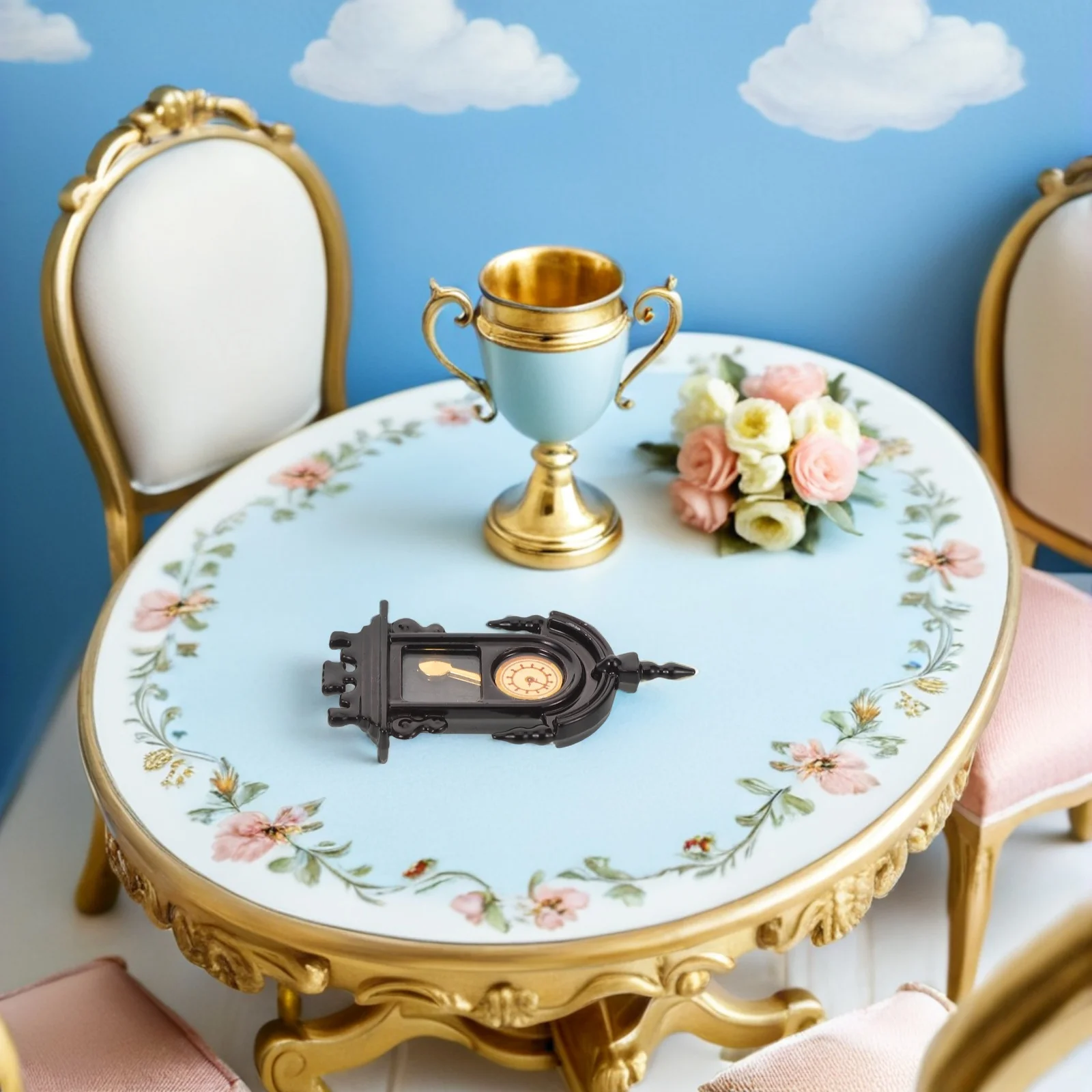 2-delige miniatuur wandklok poppenhuis accessoire slinger decoratie zwart slaapkamermeubilair