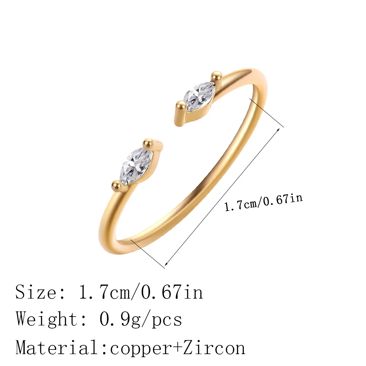 خاتم نسائي من حجر الزركون اللامع من كينيتيال قابل للتعديل للنساء لون ذهبي خاتم مجوهرات كريستالي أنيق للنساء #2