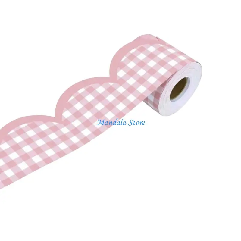 U2JC Elegant Gingham Design Bulletin Boards Border Sticker Adhesive Scalloped Decal for Home Office Classroom Decoration
