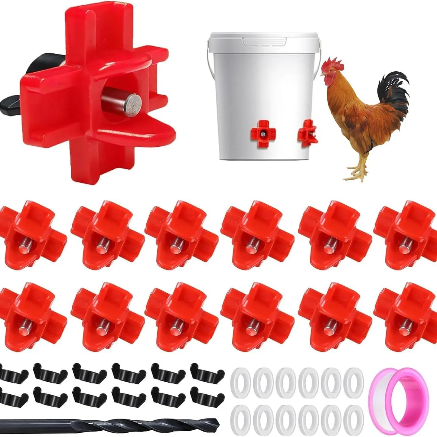 

12 set Automatic Poultry Waterer Nipple 12 Pack Horizontal Chicken Drinker With Drill Bits For Bucket Feeder Kit Wall Mounted