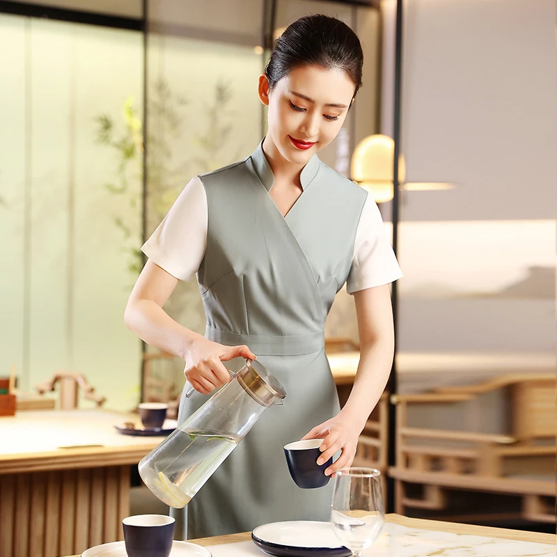 Tea Artist Restaurant Server Short Sleeve Working Dress Star Hotel Beauty SPA Uniform Institute Catering Summer Female Workwear