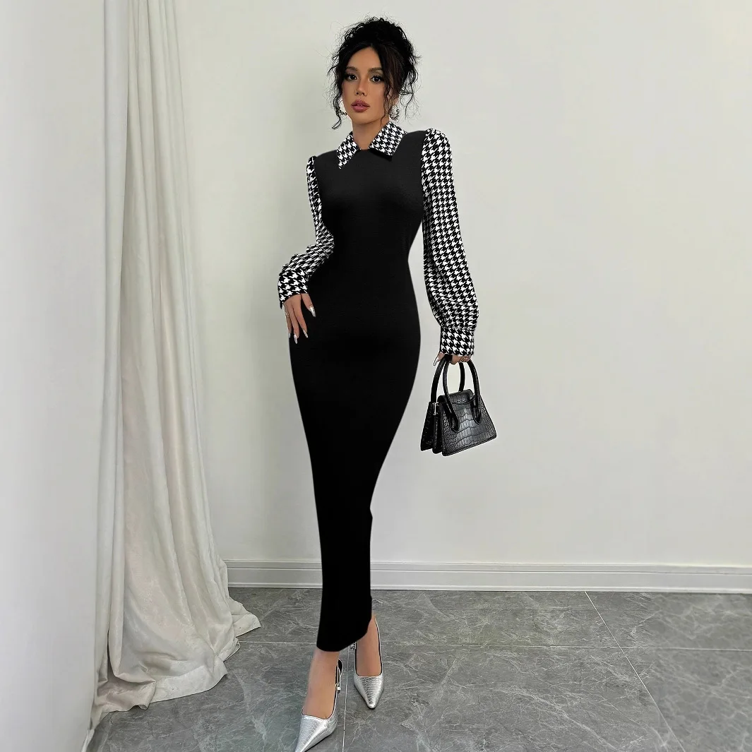 2025 Autumn And Winter New Women Casual Fashion Printing Mesh Shirt And High Quality Fabric Maxi Dress Lady Knitting Dress