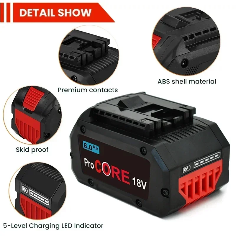 18V 8000mAh ProCORE Replacement Battery  Professional System Cordless Tools Batteries BAT609 BAT618 GBA18V80 21700 Cell