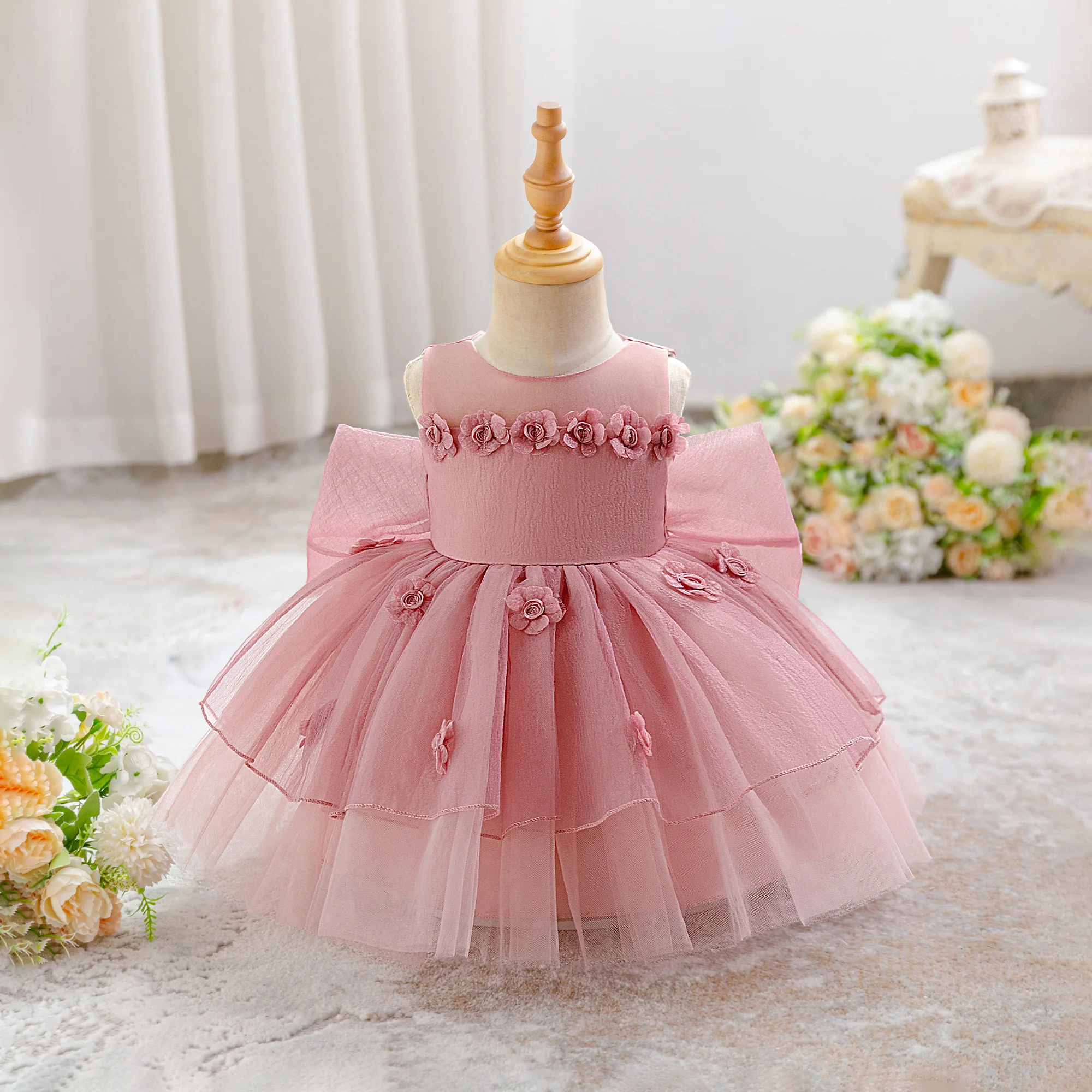 Mode Taufe Party Baby Mädchen Kleid Kleinkind Bogen 1. Geburtstag Abschlussball Prinzessin Kleider Mädchen Tüll Brautjungfer Hochzeit Abschlussball Kostüm