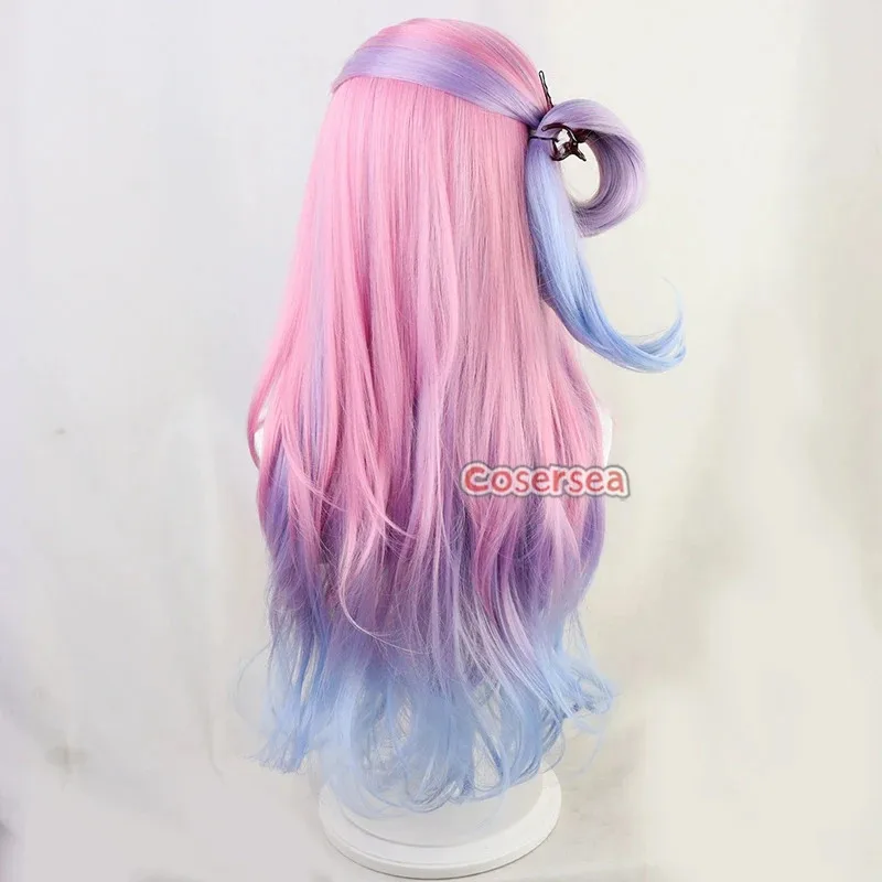 Cosersea Himemori Luna 코스프레 가발 가상 YouTuber Himemori Luna 80cm 긴 핑크 혼합 블루 가발 합성 머리 내열성