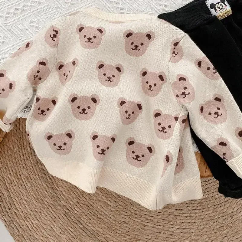 

2024 Autumn Toddler Boys Knitted Sweater Baby Boys Cartoon Bear Cardigans Outwear Children Clothes Kids Girls Knitwear Jacket