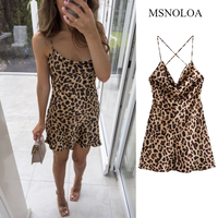 MSNOLOA Women's Sexy Mini Wrap Hip Dress Summer New Backless Sling Leopard Short Dress Holiday Beach Party Fashion Women's Dress